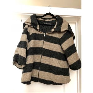 ZARA Basic Striped Wool Cape Coat